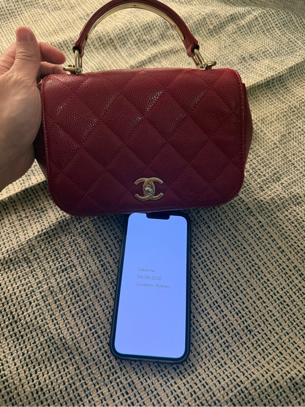 CHANEL Quilted Coco Handle Mini Bag in Deep Red with Gold Hardware  24S